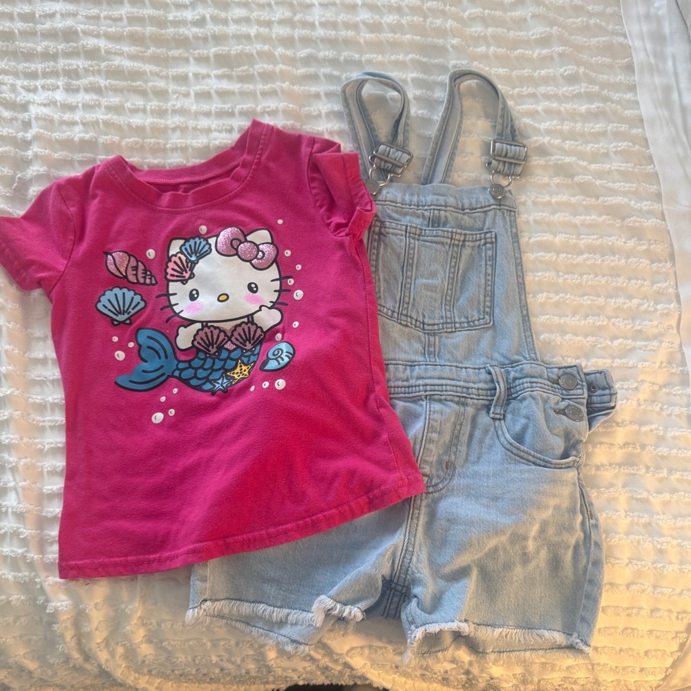 Hello Kitty Fuchsia Tee and Light Blue Overalls